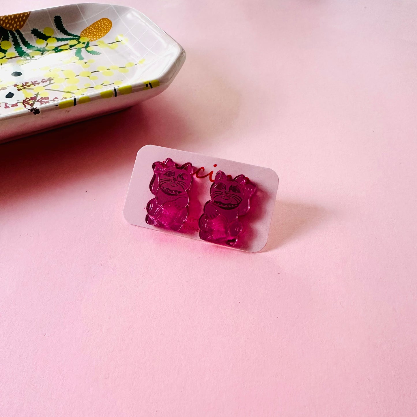 Lucky Cats - Mirrored Pink Studs