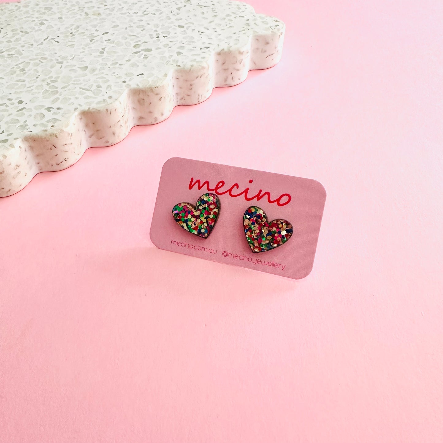 Confetti Glitter Heart Studs