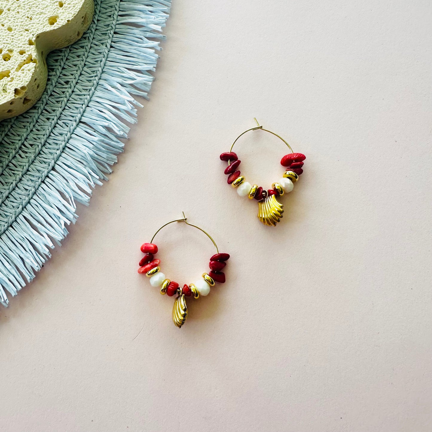 Seashell Hoops - Red Mix