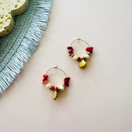 Seashell Hoops - Red Mix