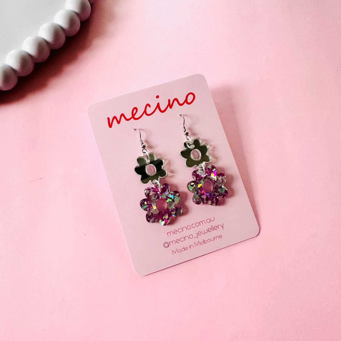 Glitter Bloom Drops - Pink / Silver