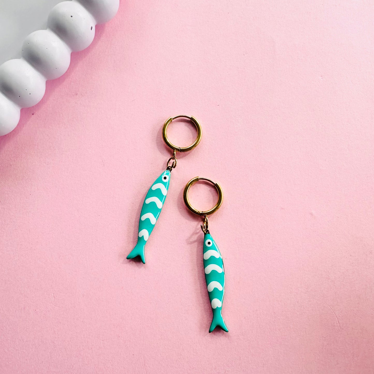 Wavy Fish Hoops - Aqua