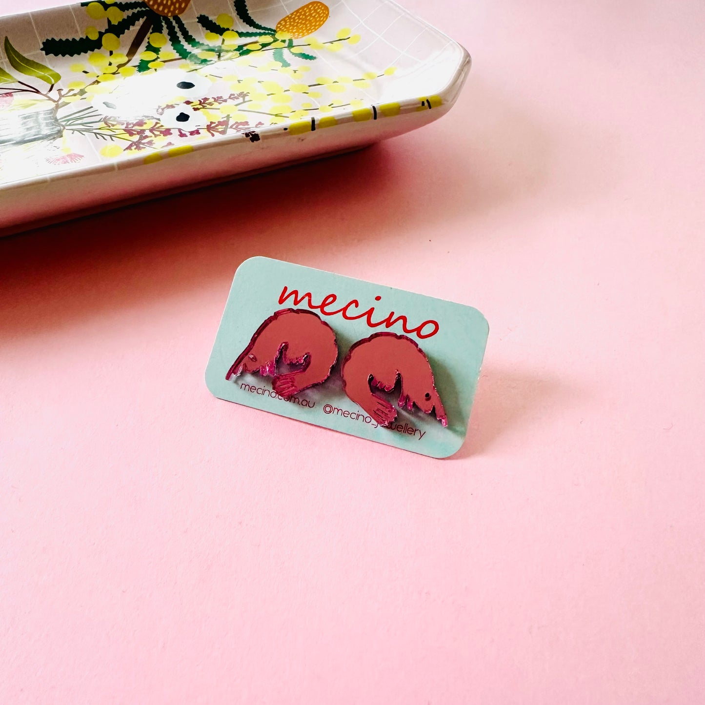 Prawn Studs - Mirrored Pink