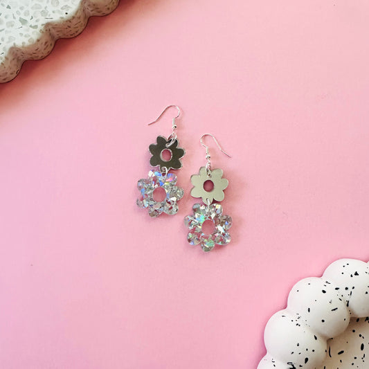 Glitter Bloom Drops - Silver