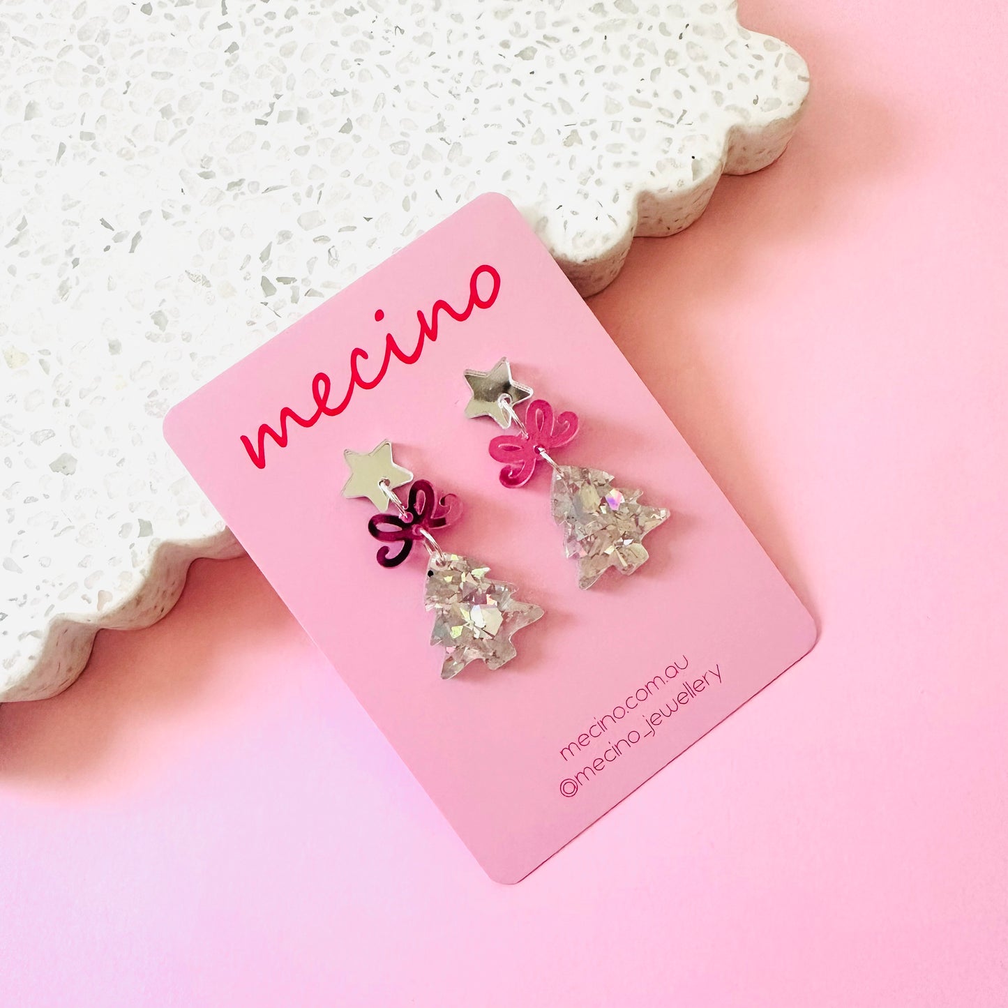 Christmas Bow Drops - Silver