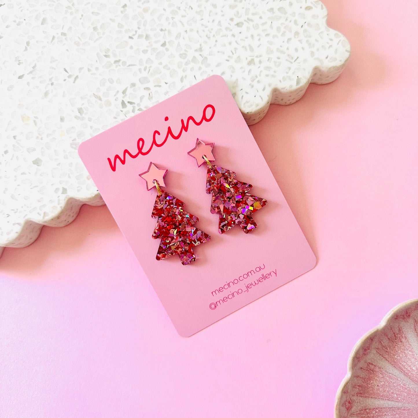 Sparkly Tree Drops - Red and Pink