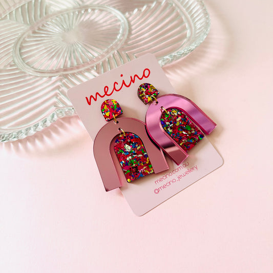 Statement Arch Dangles - Pink Mix - Large Size