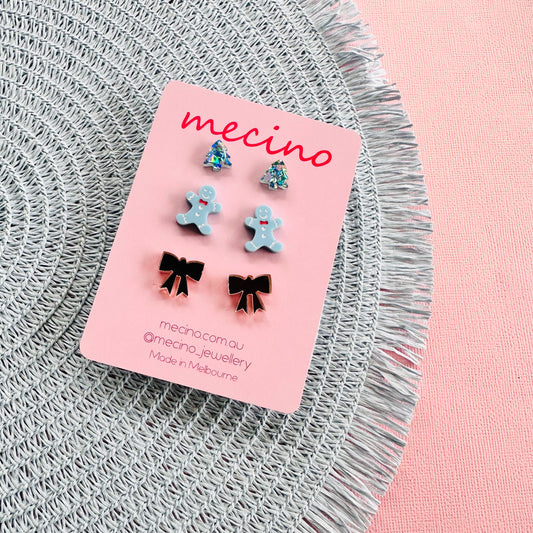 Christmas Gift Stud Set - Blue Mix