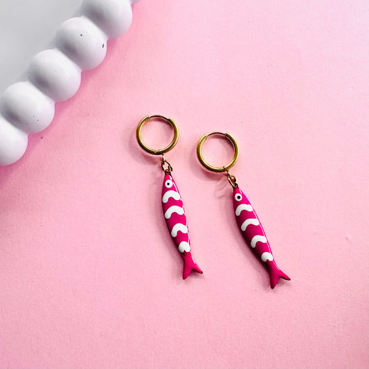 Wavy Fish Hoops - Pink