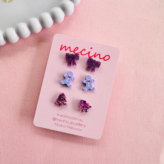 Christmas Gift Stud Set - Purple Mix