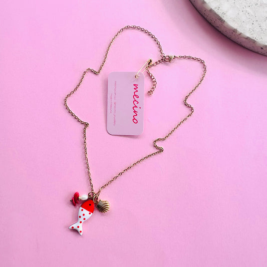 Polka Dot Fishy Necklace - Red