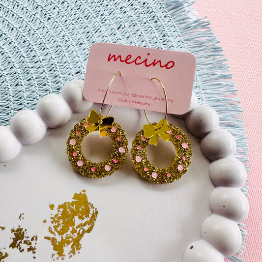 Christmas Wreath Hoops - Gold