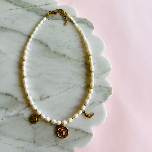 Sun and Moon Pearl Necklace