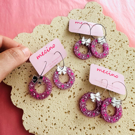 Christmas Wreath Hoops - pink