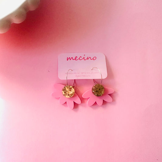 Half Flower Hoops - Pink