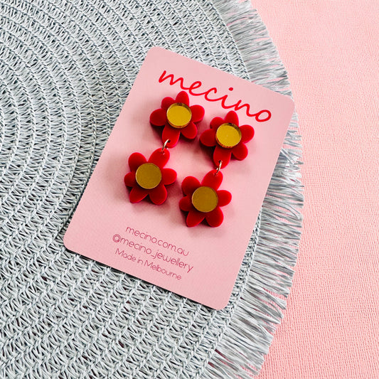 Burgundy Sparkly Blossom Dangles -