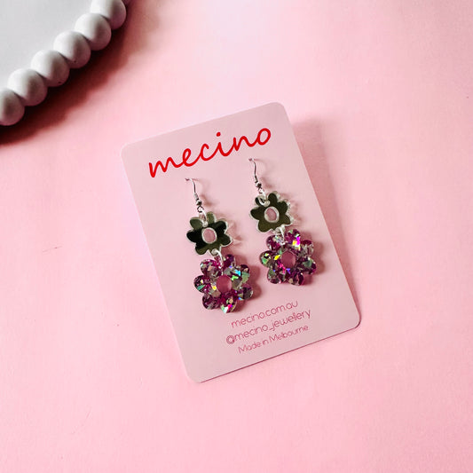 Glitter Bloom Drops - Pink / Silver