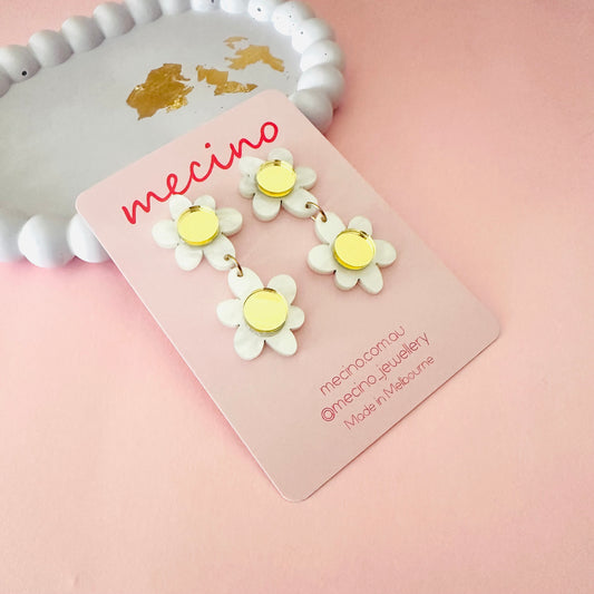 Blossom Dangles - White and Gold