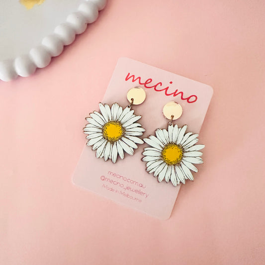 Sunflower Dangles - White / Rose Gold
