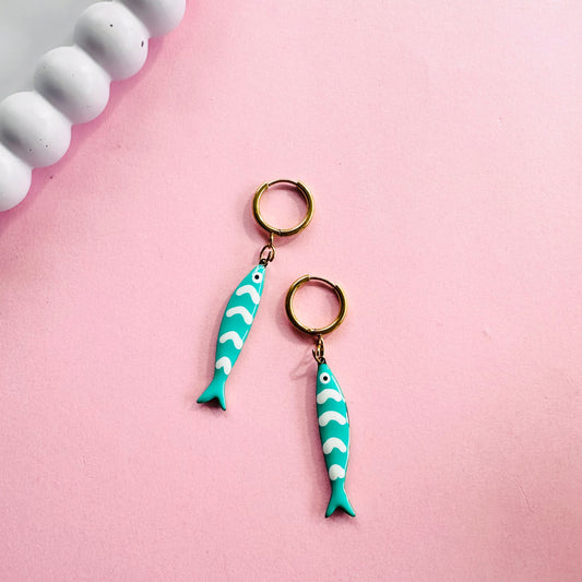Wavy Fish Hoops - Aqua