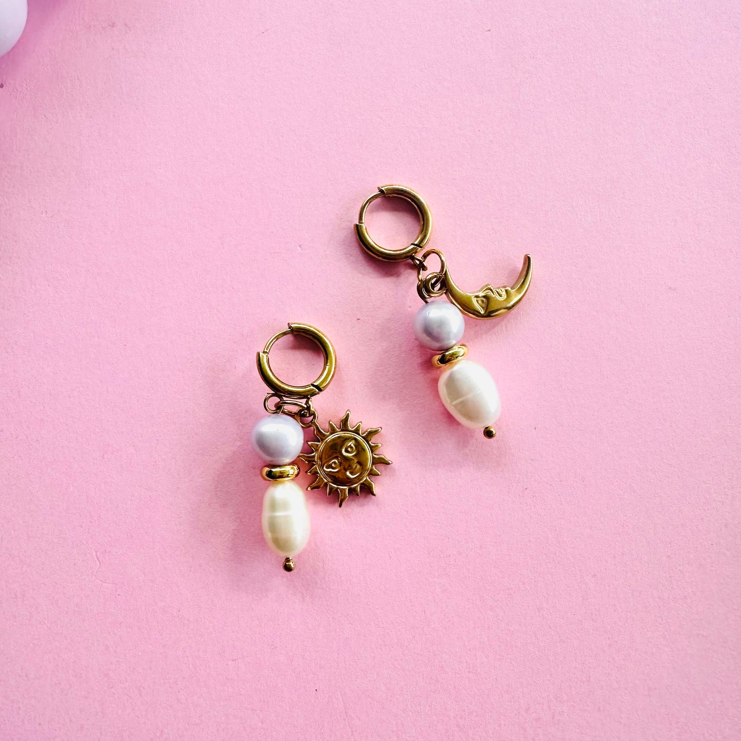 Sun and Moon Pearl Hoops