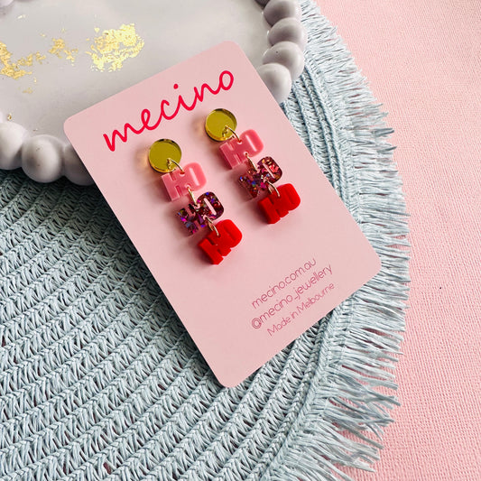 Ho Ho Ho Dangles - Red and Pink