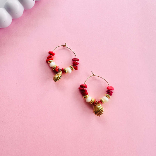Seashell Hoops - Red Mix