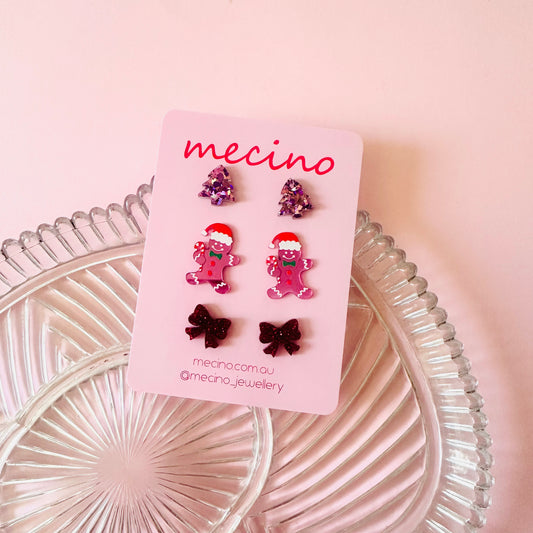 Christmas Gift Stud Set - Sweet Pink Tones