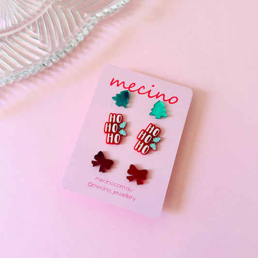 Christmas Gift Stud Set - Ho Ho Ho