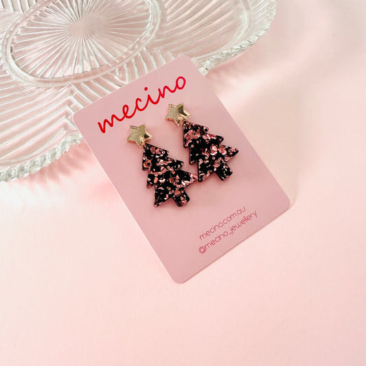 Sparkly Tree Drops - Rose Gold / Black Mix