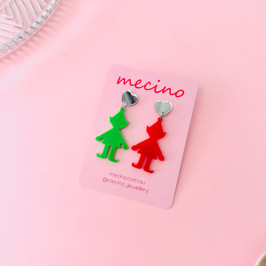 Christmas Elves - Red and Green / Silver Studs