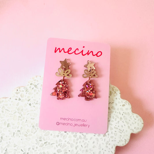 Sweet Bow and Tree Drops - Rose Gold