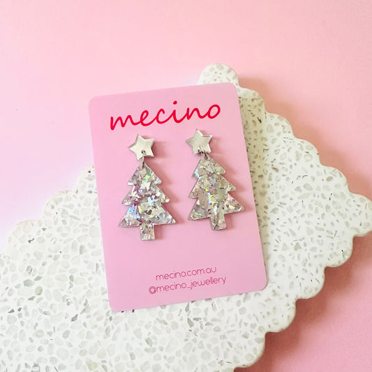Sparkly Tree Drops - Silver